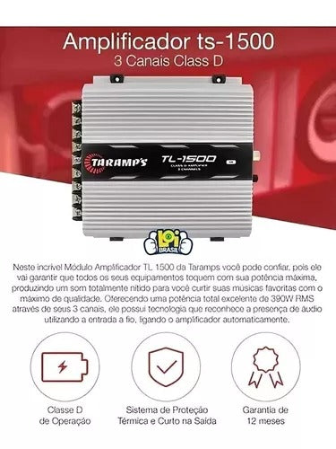Modulo Amplificador 3 Canais Mono Stereo 390 Wrms Taramps Tl150 Modulo Amplificador 3 Canais Mono Stereo 390 Wrms Taramps Tl150